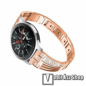 Okosóra szíj - PEZSGŐ - rozsdamentes acél, strasszkővel díszített, 180mm hosszú, 22mm széles - HUAWEI Watch GT / SAMSUNG Gear S2 (SM-R720) / HUAWEI Watch GT 2 46mm kép