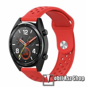 Okosóra szíj - légáteresztő, sportoláshoz, szilikon - 130mm + 90mm hosszú, 20mm széles - PIROS - SAMSUNG Galaxy Watch 42mm / Xiaomi Amazfit GTS / SAMSUNG Gear S2 / HUAWEI Watch GT 2 42mm / Galaxy Watch Active / Active 2 kép