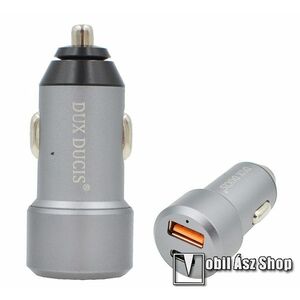 DUX DUCIS szivargyújtós töltő / autós töltő - USB + Type-C aljzat, 5V / 3000mA, 24W, QC 3.0, PD gyorstöltés támogatás, kábel NÉLKÜL! - SZÜRKE - B30 - GYÁRI kép