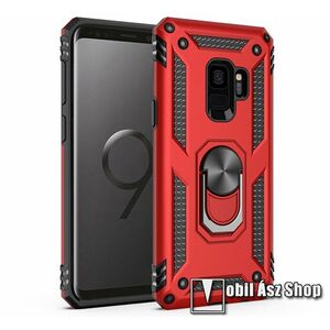 OTT! HYBRID ARMOR műanyag védő tok / hátlap - PIROS - szilikon betétes, kitámasztható, fém ujjgyűrűvel, tapadófelület mágneses autós tartóhoz - ERŐS VÉDELEM! - SAMSUNG SM-G960 Galaxy S9 kép