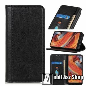 Notesz tok / flip tok - FEKETE - asztali tartó funkciós, oldalra nyíló, rejtett mágneses záródás, bankkártyatartó zseb, szilikon belső - SAMSUNG Galaxy A41 (SM-A415F) kép