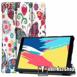 Notesz / mappa tok - oldalra nyíló flip cover, TRIFOLD asztali tartó funkció, mágneses záródás, műanyag belső - PILLANGÓ / VIRÁG MINTÁS - Lenovo Tab M8 (FHD) (2nd Gen) (TB-8705) / Tab M8 (3rd Gen) kép