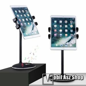 UNIVERZÁLIS telefon / tablet tartó állvány / beépített Bluetooth hangszóróval - 135mm - 225mm-ig nyíló bölcső - FEKETE - 135 x 18 x 14cm kép