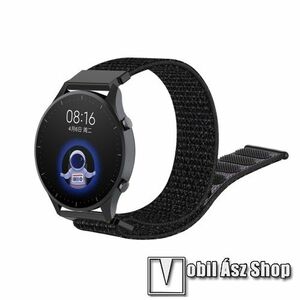 Okosóra szíj - szövet, tépőzáras - 22mm széles - FEKETE - Xiaomi Watch Color / SAMSUNG Galaxy Watch 46mm / HUAWEI Watch GT 2 46mm / Gear S3 Frontier kép