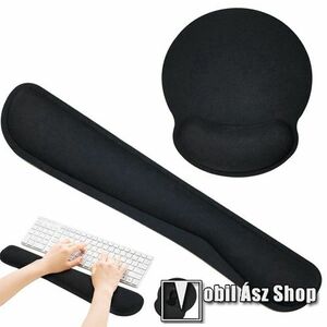 Egérpad csukló alátámasztással / billentyűzet csuklótámasz - memóriahab, csúszásgátló, kopásálló, egérpad mérete: ~255 x 230 x 25 mm; billentyűzet: ~ 460 x 75 x 25 mm - FEKETE kép