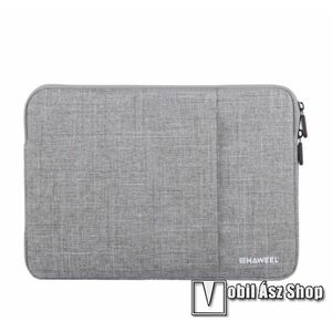 HAWEEL Tablet / Laptop UNIVERZÁLIS tok / táska - SZÜRKE - Szövet, bársony belső, 2 különálló zsebbel, ütődésálló, vízálló - ERŐS VÉDELEM! - 15"-os készülékekig használható, Külső méret: 370 x 265 x 20mm, Belső méret: 360 x 255 x 20mm kép