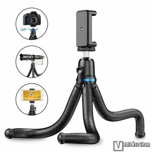 APEXEL APL-JJ10 TRIPOD állvány / selfie bot - 65-87mm-es bölcsővel, 360 fokban forgatható, flexibilis lábakkal, univerzális 1/4 "-es csavar, teherbírás: 3kg! - FEKETE kép