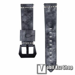 Okosóra szíj - FEKETE - valódi bőr - 109 + 95mm hosszú, 22mm széles, 160-200mm-es csuklóig ajánlott - SAMSUNG Galaxy Watch 46mm / SAMSUNG Gear S3 Classic / Gear S3 Frontier / Honor MagicWatch 2 46mm kép