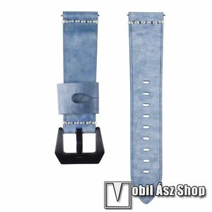 Okosóra szíj - SÖTÉTKÉK - valódi bőr - 109 + 95mm hosszú, 22mm széles, 160-200mm-es csuklóig ajánlott - SAMSUNG Galaxy Watch 46mm / SAMSUNG Gear S3 Classic / Gear S3 Frontier / Honor MagicWatch 2 46mm kép