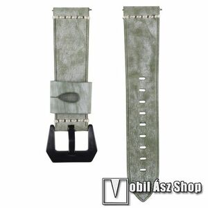 Okosóra szíj - SÖTÉTZÖLD - valódi bőr - 109 + 95mm hosszú, 22mm széles, 160-200mm-es csuklóig ajánlott - SAMSUNG Galaxy Watch 46mm / SAMSUNG Gear S3 Classic / Gear S3 Frontier / Honor MagicWatch 2 46mm kép