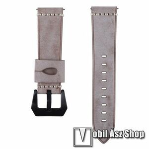 Okosóra szíj - SZÜRKE - valódi bőr - 109 + 95mm hosszú, 22mm széles, 160-200mm-es csuklóig ajánlott - SAMSUNG Galaxy Watch 46mm / SAMSUNG Gear S3 Classic / Gear S3 Frontier / Honor MagicWatch 2 46mm kép