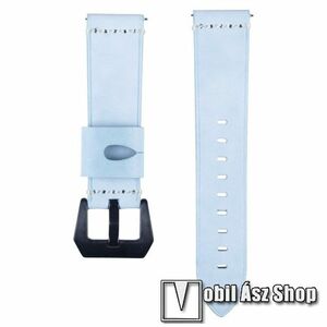 Okosóra szíj - VILÁGOSKÉK - valódi bőr - 109 + 95mm hosszú, 22mm széles, 160-200mm-es csuklóig ajánlott - SAMSUNG Galaxy Watch 46mm / SAMSUNG Gear S3 Classic / Gear S3 Frontier / Honor MagicWatch 2 46mm kép