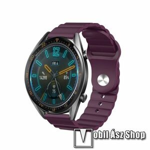 Okosóra loop szilikon szíj - SÖTÉTLILA - 109mm+95mm hosszú, 22mm széles, 160-220mm csuklóméretig ajánlott - SAMSUNG Galaxy Watch 46mm / Watch GT2 46mm / Watch GT 2e / Gear S3 Frontier / Honor MagicWatch 2 46mm kép