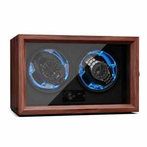 Klarstein Brienz 2, órafelhúzó, 2 óra, 4 üzemmód, fa megjelenés, kék belső világítás kép