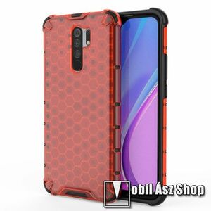 OTT! HONEYCOMB műanyag védő tok / hátlap - PIROS - szilikon belső, erősített sarkok, méhsejt mintás, ERŐS VÉDELEM! - Xiaomi Redmi 9 kép