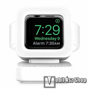 Okosóra asztali töltő állvány / dokkoló - szilikon, kábelelvezető, a töltő NEM TARTOZÉK! - MACINTOSH MINTA - FEHÉR - Apple Watch Series 1 / 2 / 3 / 4 / 5 / 6 / SE kép