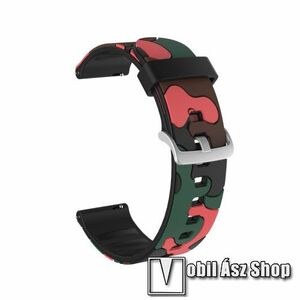 Okosóra szíj - szilikon, TEREPMINTÁS - PIROS - 115mm+85mm hosszú, 22mm széles, 160-220mm csuklóméretig ajánlott - HUAWEI Watch GT / HUAWEI Watch GT 2e / HUAWEI Watch GT 2 46mm / Honor MagicWatch 2 46mm kép