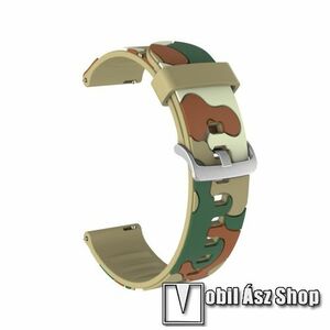 Okosóra szíj - szilikon, TEREPMINTÁS - KHAKI - 115mm+85mm hosszú, 22mm széles, 160-220mm csuklóméretig ajánlott - HUAWEI Watch GT / HUAWEI Watch GT 2e / HUAWEI Watch GT 2 46mm / Honor MagicWatch 2 46mm kép