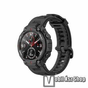 Okosóra szíj - szilikon - FEKETE - 126mm+92mm hosszú, 140-220mm átmérőjű csuklóméretig, csavarhúzóval, TENGELY NÉLKÜL! - Xiaomi Amazfit T-Rex / Amazfit T-Rex Pro kép