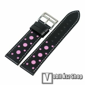 Okosóra szíj - FEKETE / RÓZSASZÍN - PU bőr, lyukacsos, 85mm + 115mm hosszú, 22mm széles, 160-220mm csuklóméretig ajánlott - SAMSUNG Galaxy Watch 46mm / SAMSUNG Gear S3 Frontier / HUAWEI Watch GT / Watch GT 2 46mm kép