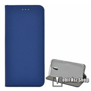 Notesz tok / flip tok - SÖTÉTKÉK - rombusz mintás, rejtett mágneses záródás, asztali tartó funkciós, oldalra nyíló, bankkártya tartó zseb, szilikon belső - NOKIA 2.3 kép