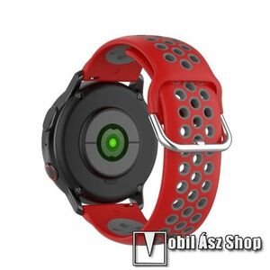 Okosóra szíj - légáteresztő, sportoláshoz, szilikon - 129mm + 86mm hosszú, 20mm széles, 140mm-től 220mm-es méretű csuklóig ajánlott - PIROS / SZÜRKE - SAMSUNG Galaxy Watch 42mm / Amazfit GTS / HUAWEI Watch GT 2 42mm / Galaxy Watch Active / Active 2 kép