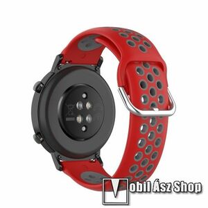 Okosóra szíj - légáteresztő, sportoláshoz, szilikon - 129mm + 86mm hosszú, 20mm széles, 140mm-től 220mm-es méretű csuklóig ajánlott - PIROS / SZÜRKE - SAMSUNG Galaxy Watch 42mm / Amazfit GTS / HUAWEI Watch GT 2 42mm / Galaxy Watch Active / Active 2 kép