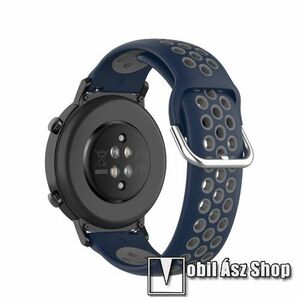 Okosóra szíj - légáteresztő, sportoláshoz, szilikon - 129mm + 86mm hosszú, 20mm széles, 140mm-től 220mm-es méretű csuklóig ajánlott - SÖTÉTKÉK / SZÜRKE - SAMSUNG Galaxy Watch 42mm / Amazfit GTS / HUAWEI Watch GT 2 42mm / Galaxy Watch Active / Active 2 kép
