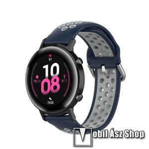 Okosóra szíj - légáteresztő, sportoláshoz, szilikon - 130mm + 86mm hosszú, 20mm széles, 140mm-től 220mm-es méretű csuklóig ajánlott - SÖTÉTKÉK / SZÜRKE - SAMSUNG Galaxy Watch 42mm / Amazfit GTS / HUAWEI Watch GT 2 42mm / Galaxy Watch Active / Active 2 kép