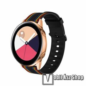 Okosóra szíj - szilikon, Twill csíkos mintás - FEKETE / SZÍNES - 74mm + 129mm hosszú, 22mm széles - SAMSUNG Galaxy Watch 46mm / Watch GT2 46mm / Watch GT 2e / Gear S3 Frontier / Honor MagicWatch 2 46mm kép