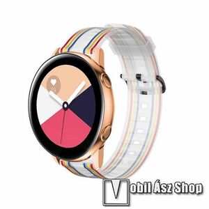 Okosóra szíj - szilikon, Twill csíkos mintás - FEHÉR / SZÍNES - 74mm + 129mm hosszú, 22mm széles - SAMSUNG Galaxy Watch 46mm / Watch GT2 46mm / Watch GT 2e / Gear S3 Frontier / Honor MagicWatch 2 46mm kép