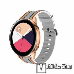Okosóra szíj - szilikon, Twill csíkos mintás - SZÜRKE / SZÍNES - 74mm + 129mm hosszú, 20mm széles - SAMSUNG Galaxy Watch 42mm / Amazfit GTS / HUAWEI Watch GT 2 42mm / Galaxy Watch Active / Active 2 kép