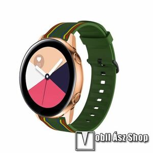 Okosóra szíj - szilikon, Twill csíkos mintás - ZÖLD / SZÍNES - 74mm + 129mm hosszú, 20mm széles - SAMSUNG Galaxy Watch 42mm / Amazfit GTS / HUAWEI Watch GT 2 42mm / Galaxy Watch Active / Active 2 kép