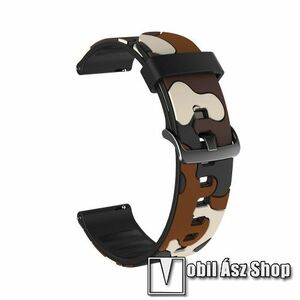 Okosóra szíj - szilikon, TEREPMINTÁS - BARNA - 125mm + 85mm hosszú, 22mm széles - SAMSUNG Galaxy Watch 46mm / Watch GT2 46mm / Watch GT 2e / Gear S3 Frontier / Honor MagicWatch 2 46mm kép