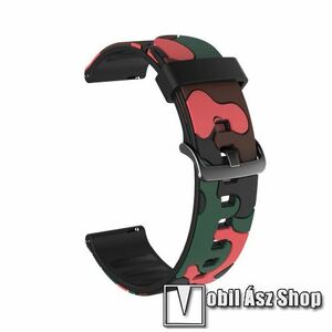 Okosóra szíj - szilikon, TEREPMINTÁS - PIROS - 125mm + 85mm hosszú, 20mm széles - SAMSUNG Galaxy Watch 42mm / Amazfit GTS / HUAWEI Watch GT 2 42mm / Galaxy Watch Active / Active 2 kép