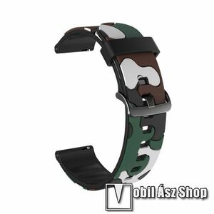 Okosóra szíj - szilikon, TEREPMINTÁS - ZÖLD / BARNA - 125mm + 85mm hosszú, 20mm széles - SAMSUNG Galaxy Watch 42mm / Amazfit GTS / HUAWEI Watch GT 2 42mm / Galaxy Watch Active / Active 2 kép