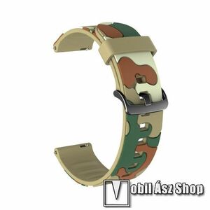 Okosóra szíj - szilikon, TEREPMINTÁS - KHAKI - 125mm + 85mm hosszú, 20mm széles - SAMSUNG Galaxy Watch 42mm / Amazfit GTS / HUAWEI Watch GT 2 42mm / Galaxy Watch Active / Active 2 kép