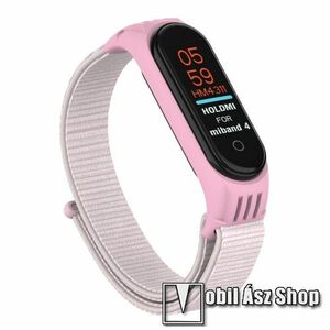 Okosóra szíj - szövet, tépőzáras - RÓZSASZÍN - 200mm hosszú, 150mm-től 210mm-es méretű csuklóig ajánlott - Xiaomi Mi Band 5 / Mi Band 6 / Mi Band 7 / Amazfit Band 5 kép