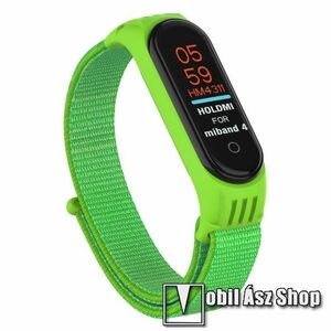 Okosóra szíj - szövet, tépőzáras - ZÖLD - 200mm hosszú, 150mm-től 210mm-es méretű csuklóig ajánlott - Xiaomi Mi Band 5 / Mi Band 6 / Mi Band 7 / Amazfit Band 5 kép