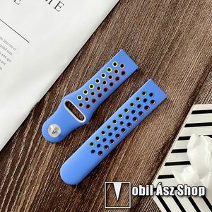 Okosóra szíj - légáteresztő, sportoláshoz, szilikon - 115mm + 95mm hosszú, 22mm széles - SÖTÉTKÉK / SZÍNES - SAMSUNG Galaxy Watch 46mm / Watch GT2 46mm / Watch GT 2e / Gear S3 Frontier / Honor MagicWatch 2 46mm kép