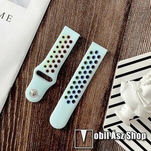 Okosóra szíj - légáteresztő, sportoláshoz, szilikon - 115mm + 95mm hosszú, 20mm széles - VILÁGOSKÉK / SZÍNES - SAMSUNG Galaxy Watch 42mm / Amazfit GTS / HUAWEI Watch GT 2 42mm / Galaxy Watch Active / Active 2 kép