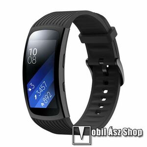 Okosóra szíj - FEKETE - szilikon, Twill mintás, L-es méret, 70mm+120mm hosszú, 155mm-től 210mm-es méretű csuklóig ajánlott - SAMSUNG Gear Fit 2 SM-R360 / Samsung Gear Fit 2 Pro SM-R365 kép