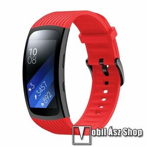 Okosóra szíj - PIROS - szilikon, Twill mintás, L-es méret, 70mm+120mm hosszú - SAMSUNG Gear Fit 2 SM-R360 / Samsung Gear Fit 2 Pro SM-R365 kép