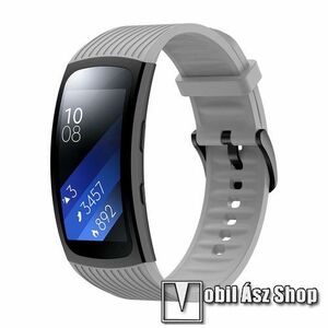 Okosóra szíj - SZÜRKE - szilikon, Twill mintás, L-es méret, 70mm+120mm hosszú - SAMSUNG Gear Fit 2 SM-R360 / Samsung Gear Fit 2 Pro SM-R365 kép