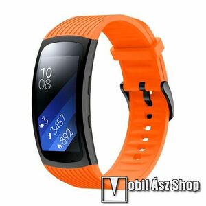 Okosóra szíj - NARANCSSÁRGA - szilikon, Twill mintás, S-es méret, 98mm+63mm - SAMSUNG Gear Fit 2 SM-R360 / Samsung Gear Fit 2 Pro SM-R365 kép
