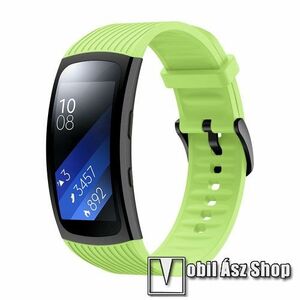 Okosóra szíj - ZÖLD - szilikon, Twill mintás, S-es méret, 98mm+63mm - SAMSUNG Gear Fit 2 SM-R360 / Samsung Gear Fit 2 Pro SM-R365 kép