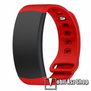Okosóra szíj - PIROS - szilikon, L-es méret, 90mm+123mm hosszú, 150mm-től 213mm-es méretű csuklóig ajánlott - SAMSUNG Gear Fit 2 SM-R360 / Samsung Gear Fit 2 Pro SM-R365 kép