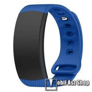 Okosóra szíj - TENGERÉSZKÉK - szilikon, S-es méret, 95mm+90mm hosszú, 126mm-től 175mm-es méretű csuklóig ajánlott - SAMSUNG Gear Fit 2 SM-R360 / Samsung Gear Fit 2 Pro SM-R365 kép