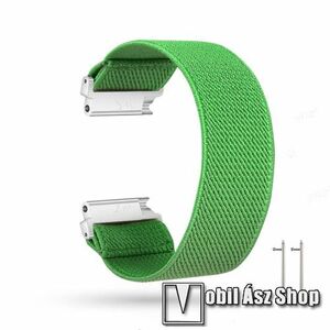 Okosóra szíj - szövet, sztreccses, 145mm hosszú, 20mm széles, 160mm-től 210mm-es méretű csuklóig ajánlott - ZÖLD - SAMSUNG Galaxy Watch 42mm / Amazfit GTS / HUAWEI Watch GT 2 42mm / Galaxy Watch Active / Active 2 kép