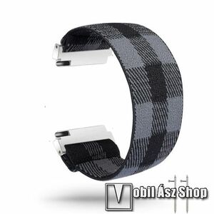 Okosóra szíj - szövet, sztreccses, 145mm hosszú, 22mm széles, 160mm-től 210mm-es méretű csuklóig ajánlott - FEKETE / SZÜRKE - SAMSUNG Galaxy Watch 46mm / Watch GT2 46mm / Watch GT 2e / Gear S3 Frontier / Honor MagicWatch 2 46mm kép